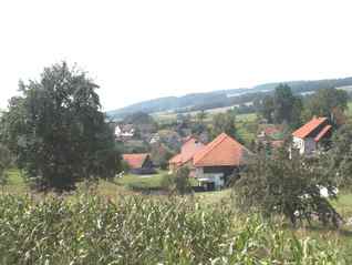 Pohled na skupinu domů v horní části obce